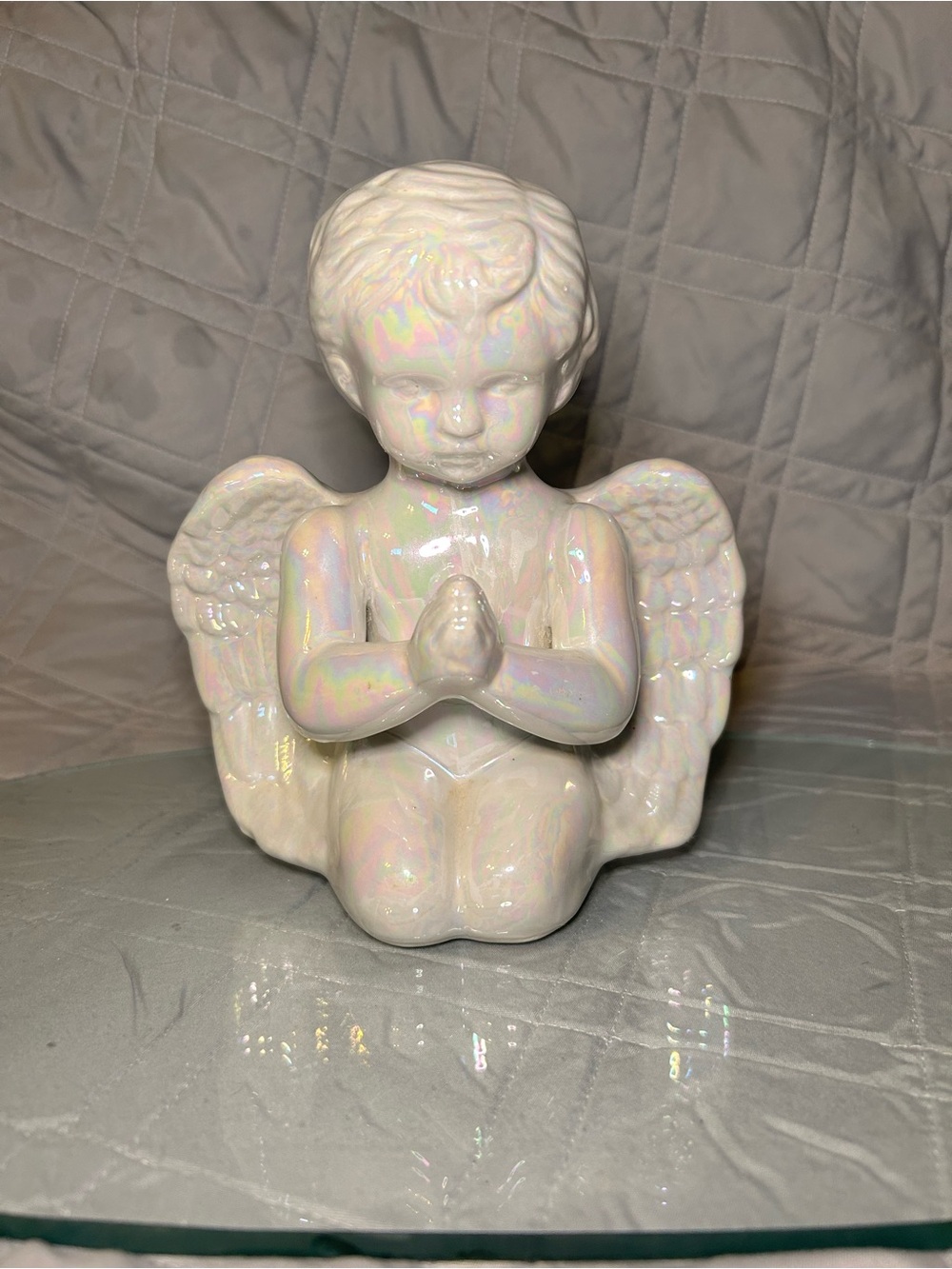 Praying Cherub Figurine in Pearl White - Home Art